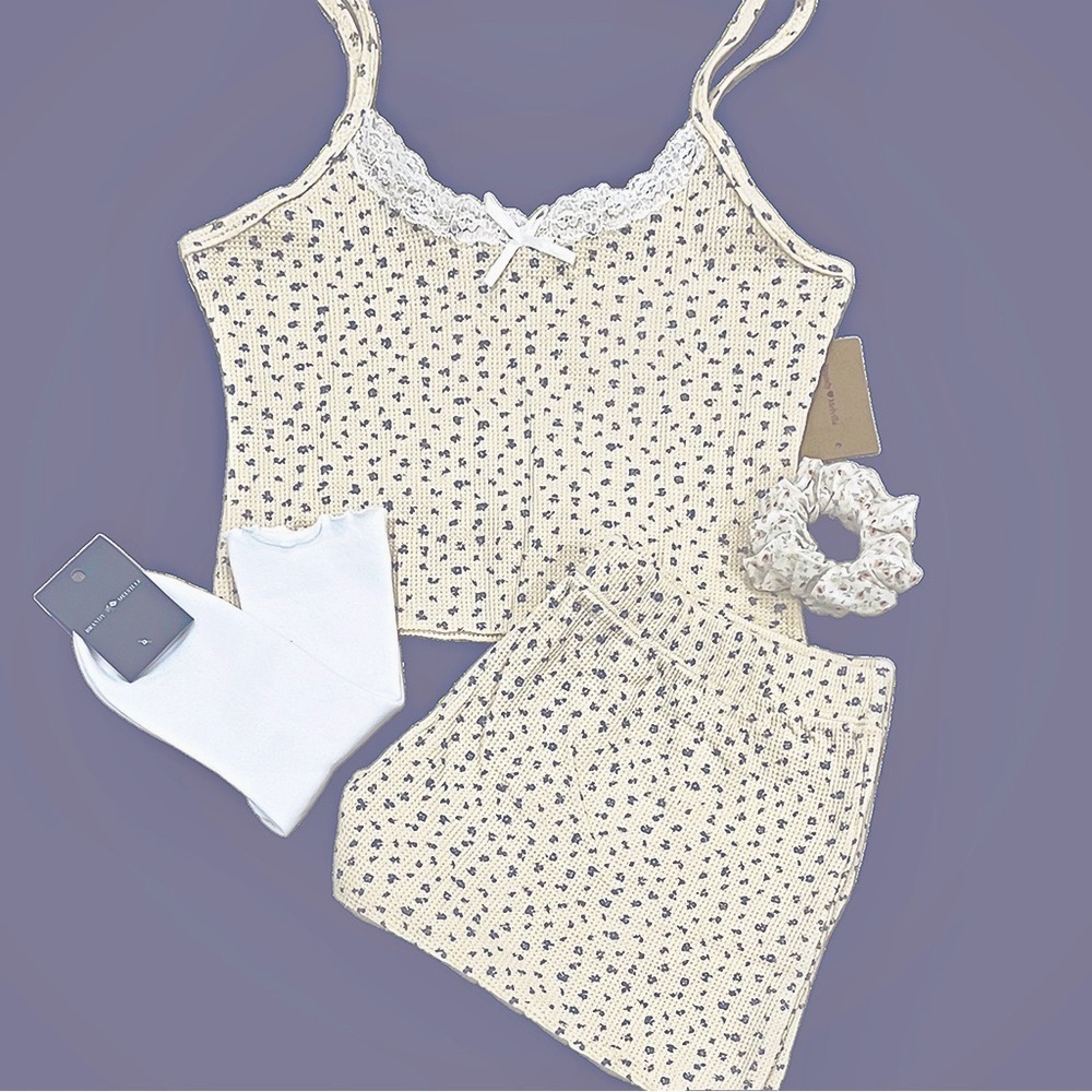 Brandy Melville Dupe Inspired Set Blue Floral Tank Top + Shorts Pajama